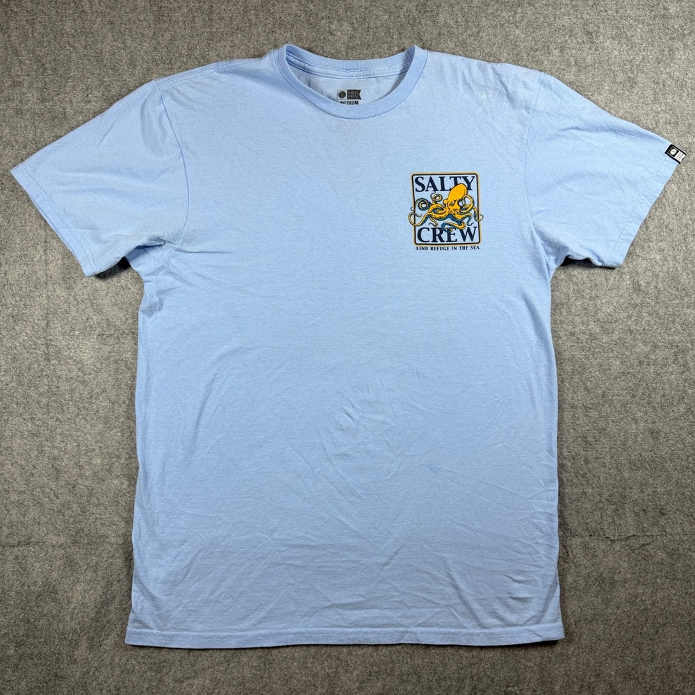 Salty Crew Mens Octopus Graphic T Shirt Medium Light Blue Cotton Short Sleeve